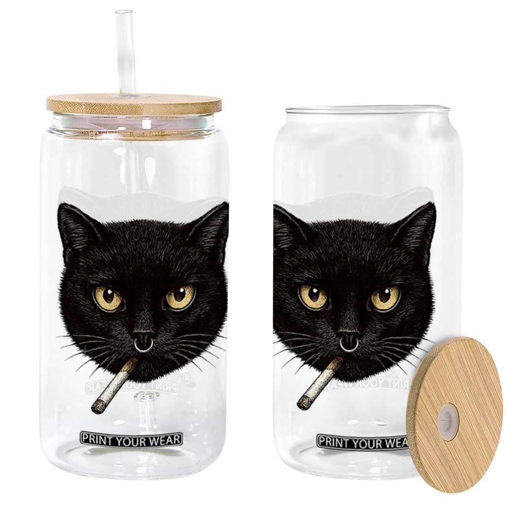 Smoking Cat Y2K Glass Can Vintage Black Cat Edgy Retro 90s Grunge TS10 Print Your Wear