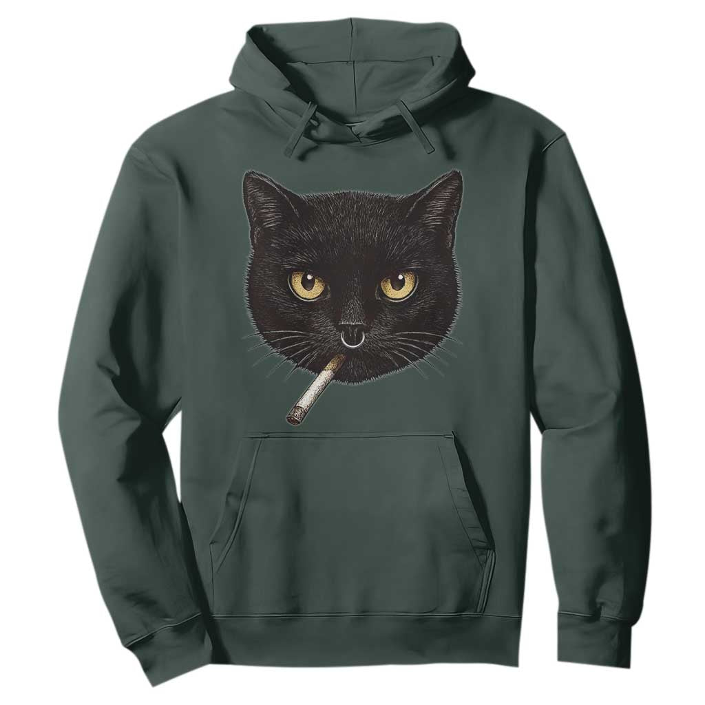 Smoking Cat Y2K Hoodie Vintage Black Cat Edgy Retro 90s Grunge TS10 Dark Forest Green Print Your Wear