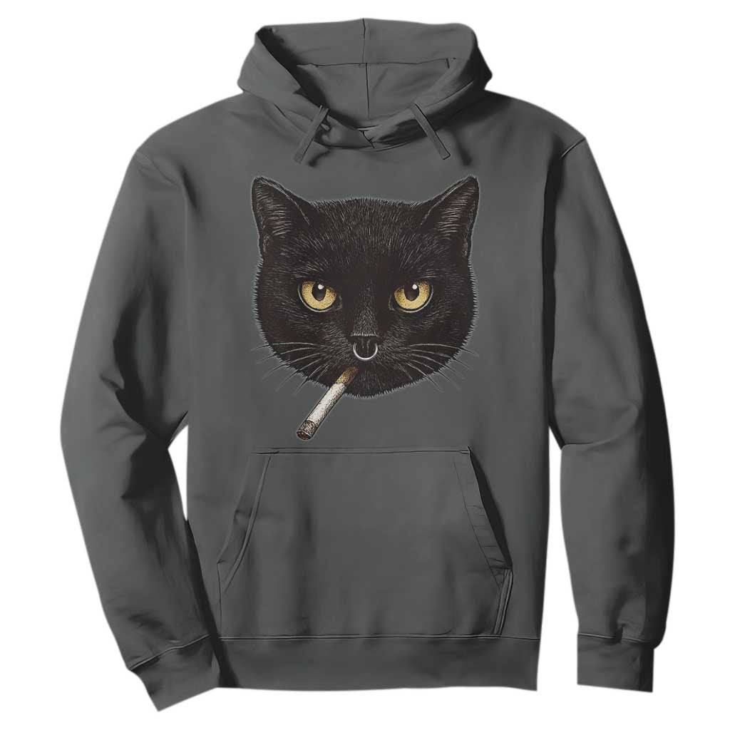 Smoking Cat Y2K Hoodie Vintage Black Cat Edgy Retro 90s Grunge TS10 Dark Heather Print Your Wear
