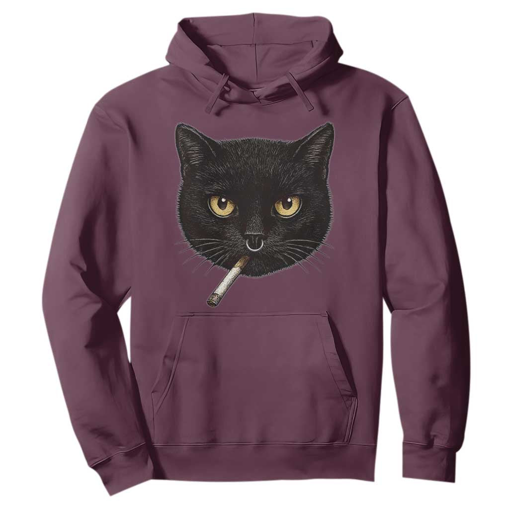 Smoking Cat Y2K Hoodie Vintage Black Cat Edgy Retro 90s Grunge TS10 Maroon Print Your Wear