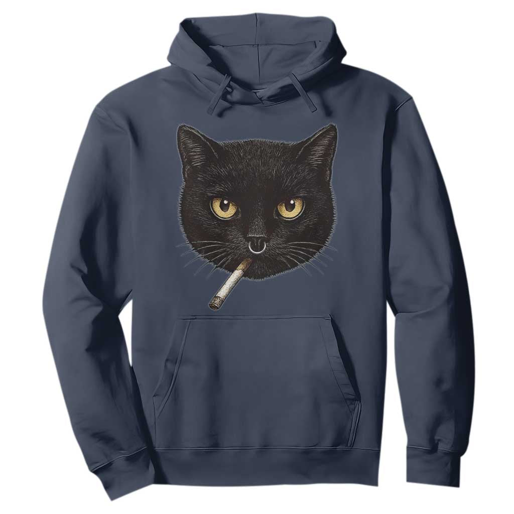 Smoking Cat Y2K Hoodie Vintage Black Cat Edgy Retro 90s Grunge TS10 Navy Print Your Wear