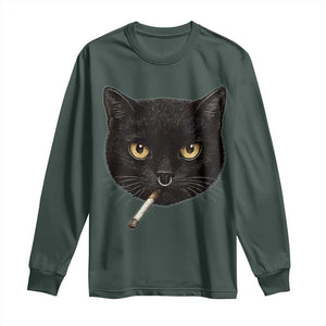 Smoking Cat Y2K Long Sleeve Shirt Vintage Black Cat Edgy Retro 90s Grunge TS10 Dark Forest Green Print Your Wear
