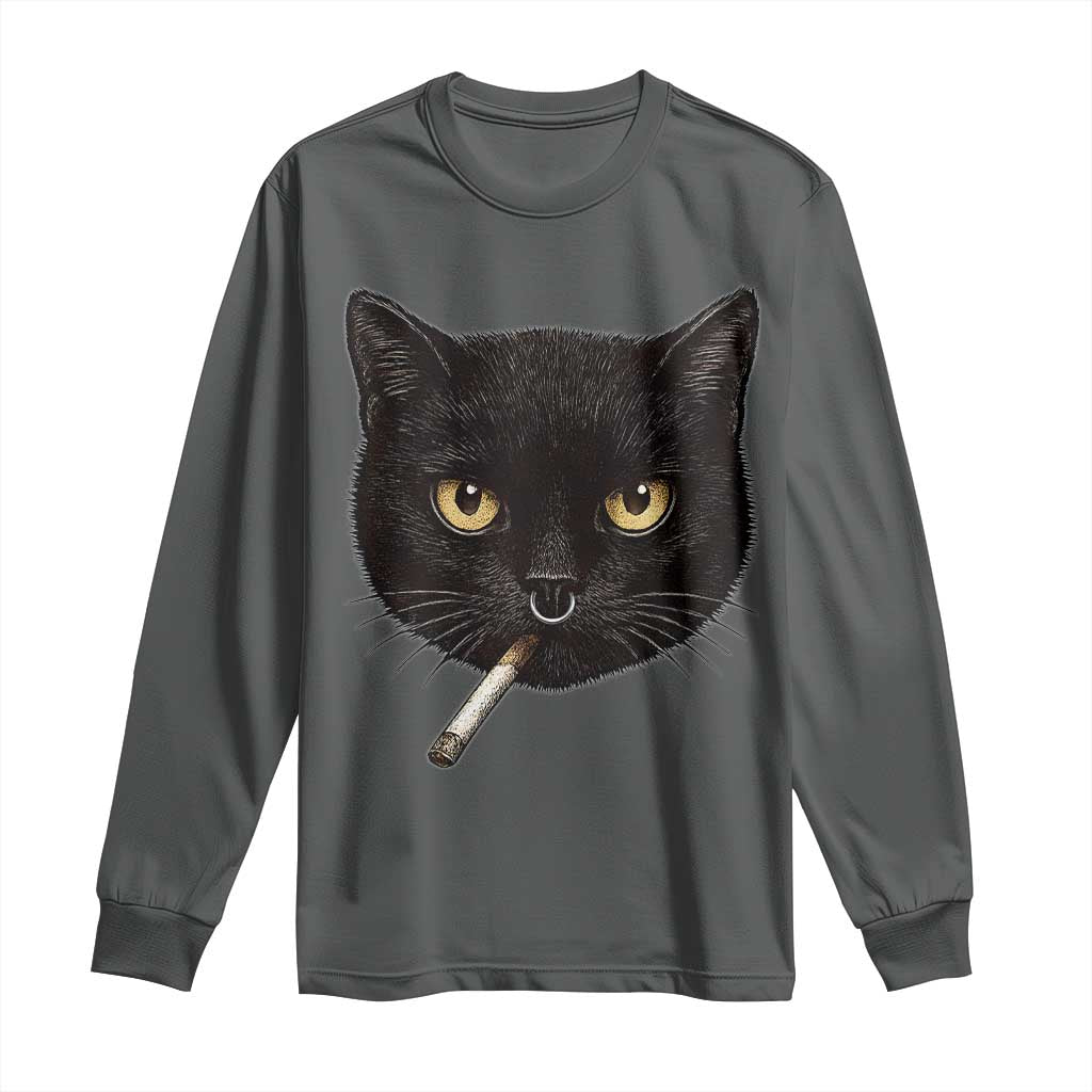 Smoking Cat Y2K Long Sleeve Shirt Vintage Black Cat Edgy Retro 90s Grunge TS10 Dark Heather Print Your Wear