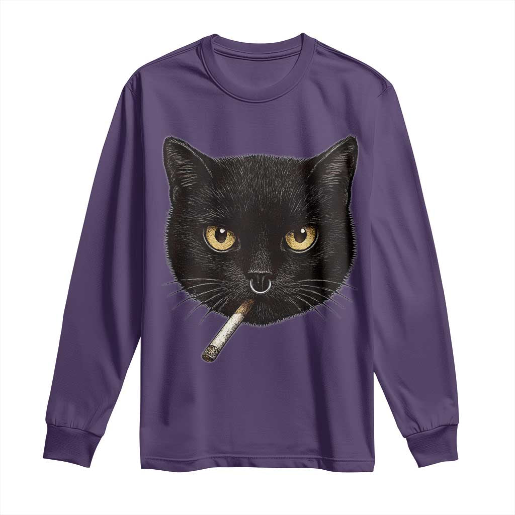 Smoking Cat Y2K Long Sleeve Shirt Vintage Black Cat Edgy Retro 90s Grunge TS10 Purple Print Your Wear