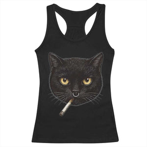 Smoking Cat Y2K Racerback Tank Top Vintage Black Cat Edgy Retro 90s Grunge TS10 Black Print Your Wear