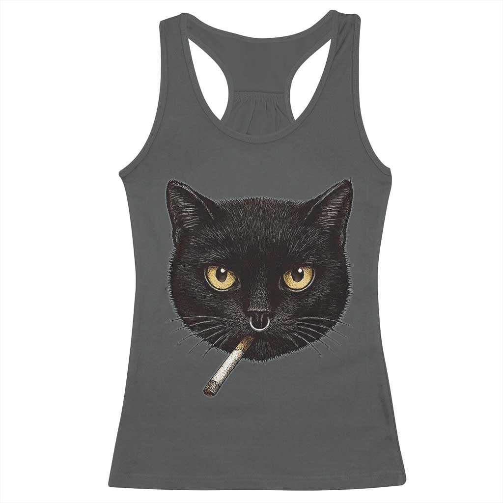 Smoking Cat Y2K Racerback Tank Top Vintage Black Cat Edgy Retro 90s Grunge TS10 Dark Heather Print Your Wear