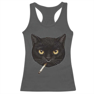 Smoking Cat Y2K Racerback Tank Top Vintage Black Cat Edgy Retro 90s Grunge TS10 Dark Heather Print Your Wear