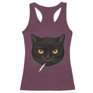 Smoking Cat Y2K Racerback Tank Top Vintage Black Cat Edgy Retro 90s Grunge TS10 Maroon Print Your Wear
