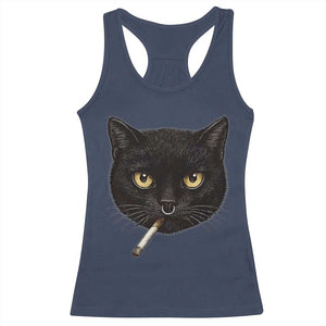 Smoking Cat Y2K Racerback Tank Top Vintage Black Cat Edgy Retro 90s Grunge TS10 Navy Print Your Wear