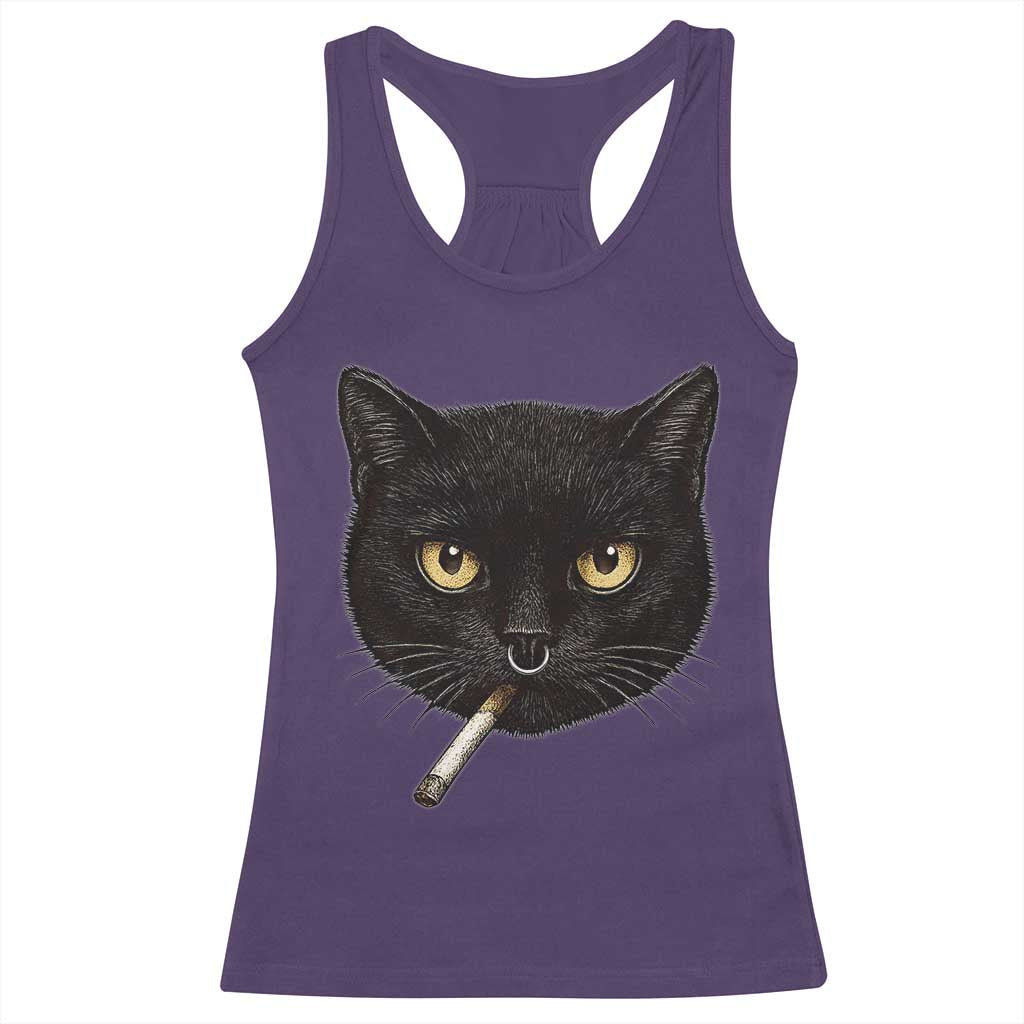 Smoking Cat Y2K Racerback Tank Top Vintage Black Cat Edgy Retro 90s Grunge TS10 Purple Print Your Wear