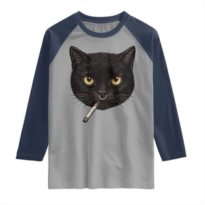 Smoking Cat Y2K Raglan Shirt Vintage Black Cat Edgy Retro 90s Grunge TS10 Sport Gray Navy Print Your Wear