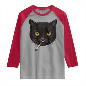 Smoking Cat Y2K Raglan Shirt Vintage Black Cat Edgy Retro 90s Grunge TS10 Sport Gray Red Print Your Wear