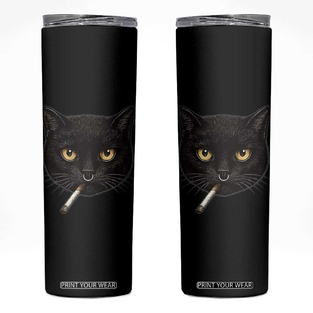 Smoking Cat Y2K Skinny Tumbler Vintage Black Cat Edgy Retro 90s Grunge TS10 Black Print Your Wear
