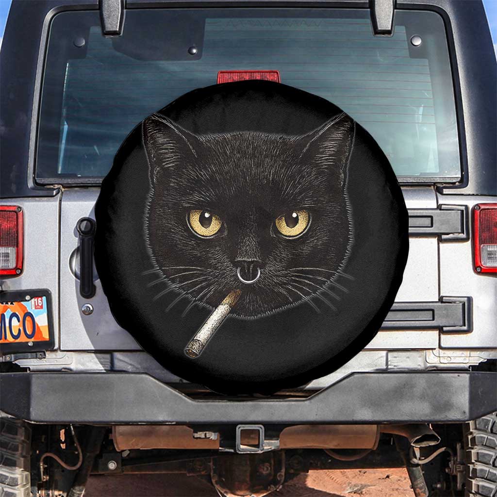 Smoking Cat Y2K Spare Tire Cover Vintage Black Cat Edgy Retro 90s Grunge TS10 No hole Black Print Your Wear