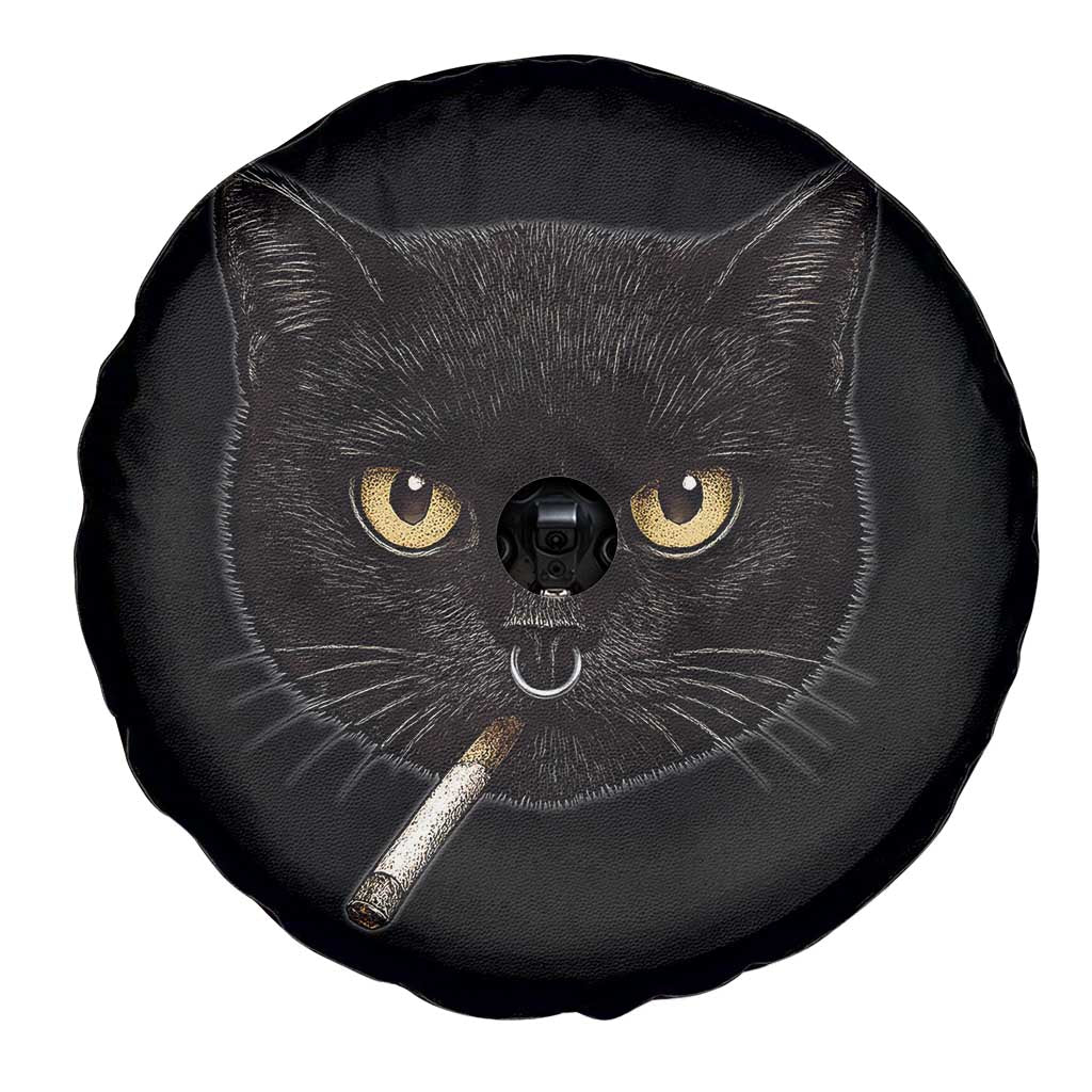 Smoking Cat Y2K Spare Tire Cover Vintage Black Cat Edgy Retro 90s Grunge TS10 Print Your Wear