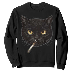 Smoking Cat Y2K Sweatshirt Vintage Black Cat Edgy Retro 90s Grunge TS10 Black Print Your Wear
