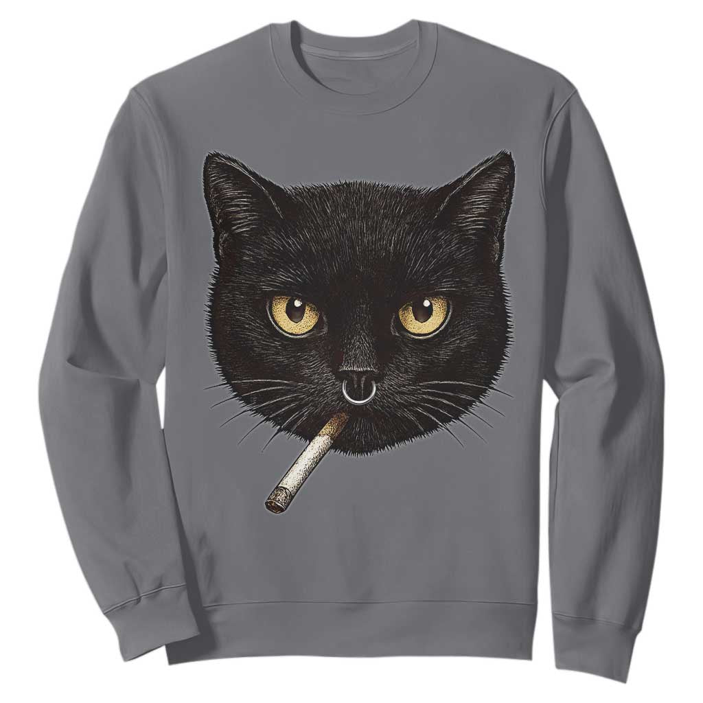 Smoking Cat Y2K Sweatshirt Vintage Black Cat Edgy Retro 90s Grunge TS10 Charcoal Print Your Wear