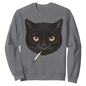 Smoking Cat Y2K Sweatshirt Vintage Black Cat Edgy Retro 90s Grunge TS10 Charcoal Print Your Wear