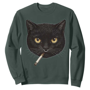 Smoking Cat Y2K Sweatshirt Vintage Black Cat Edgy Retro 90s Grunge TS10 Dark Forest Green Print Your Wear