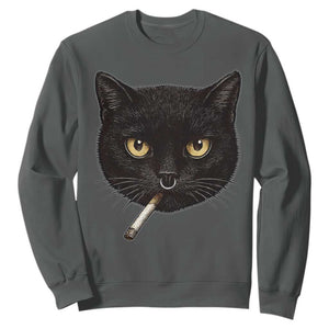 Smoking Cat Y2K Sweatshirt Vintage Black Cat Edgy Retro 90s Grunge TS10 Dark Heather Print Your Wear