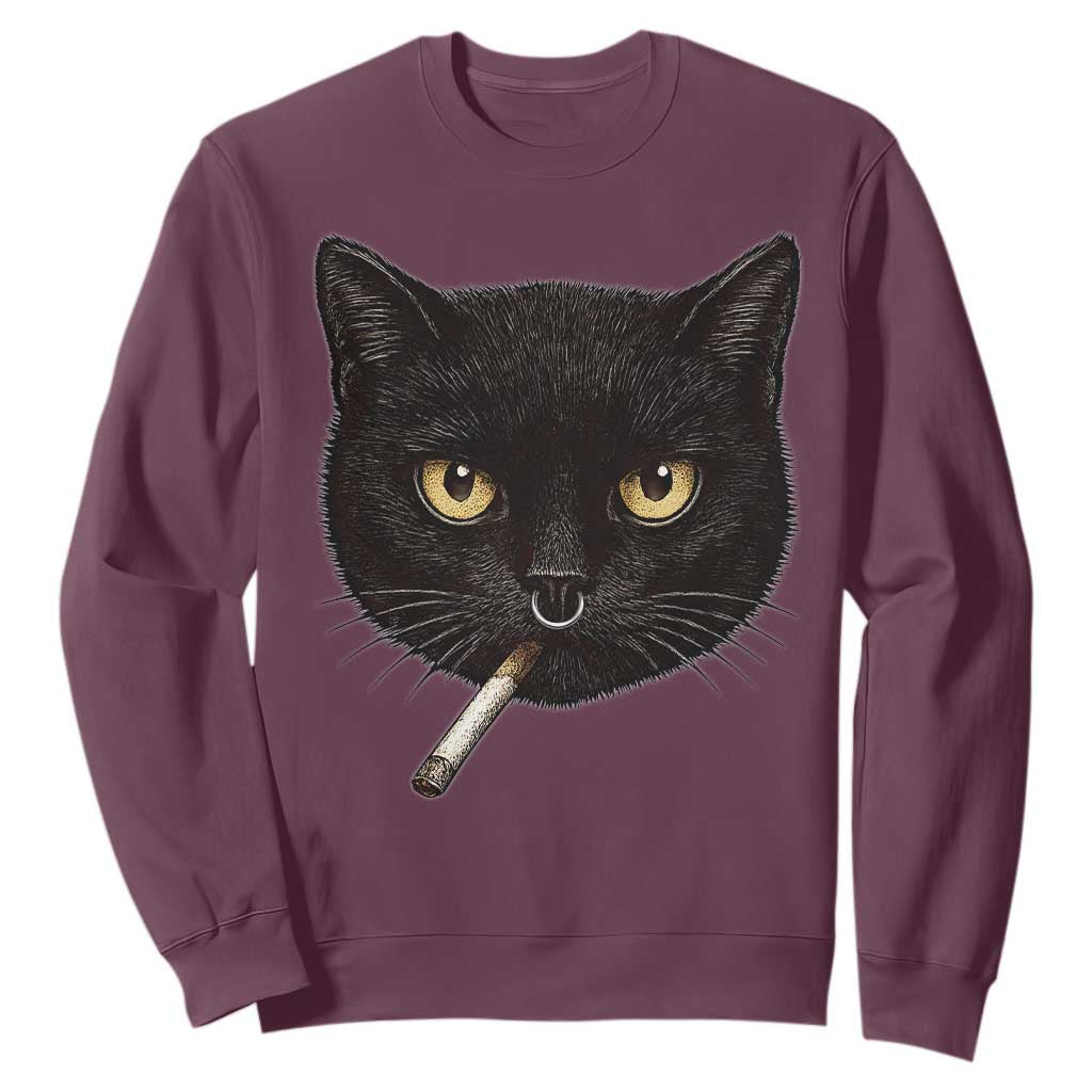 Smoking Cat Y2K Sweatshirt Vintage Black Cat Edgy Retro 90s Grunge TS10 Maroon Print Your Wear