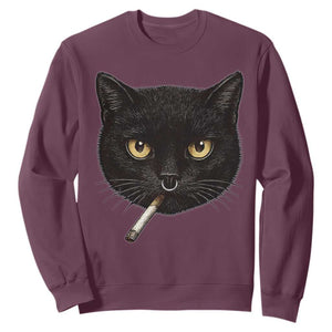 Smoking Cat Y2K Sweatshirt Vintage Black Cat Edgy Retro 90s Grunge TS10 Maroon Print Your Wear