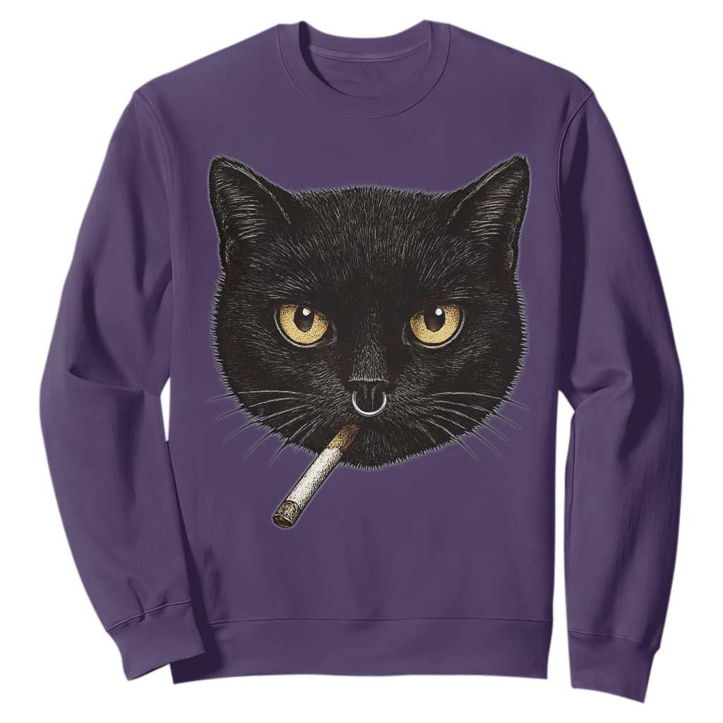 Smoking Cat Y2K Sweatshirt Vintage Black Cat Edgy Retro 90s Grunge TS10 Purple Print Your Wear