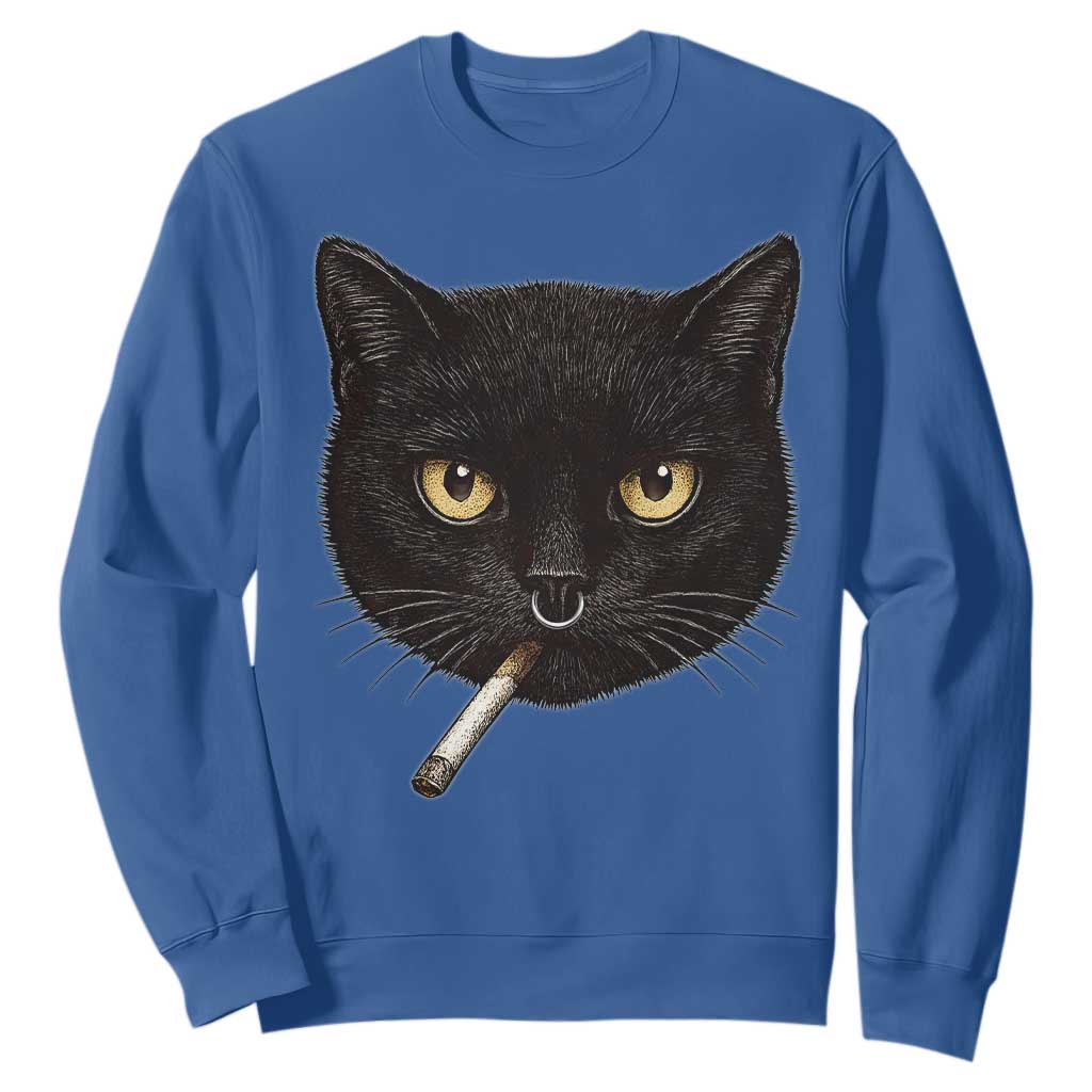 Smoking Cat Y2K Sweatshirt Vintage Black Cat Edgy Retro 90s Grunge TS10 Royal Blue Print Your Wear