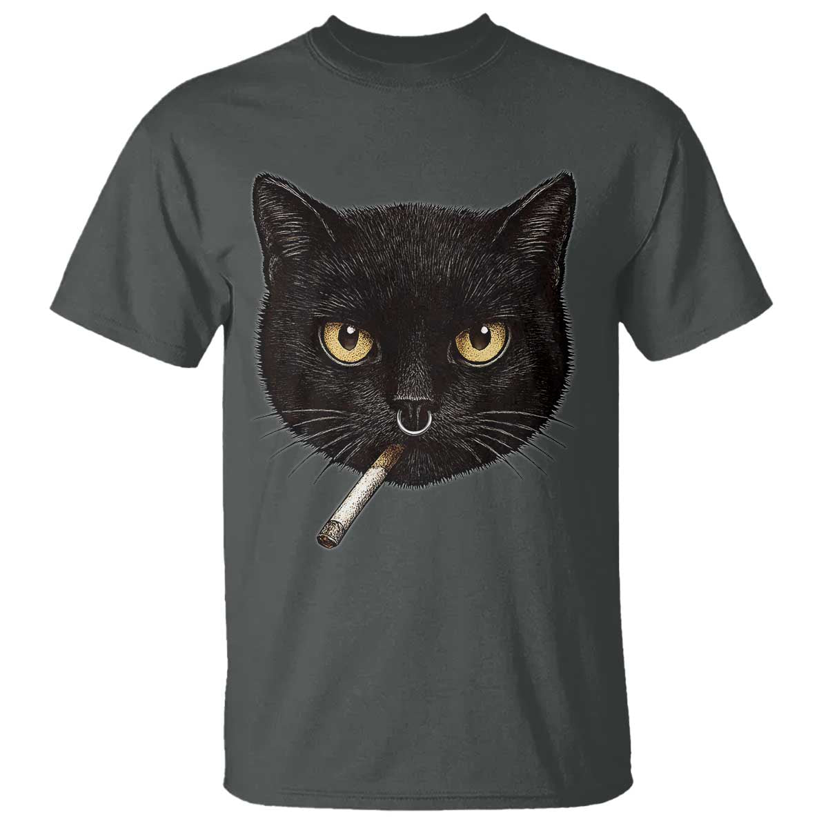 Smoking Cat Y2K T Shirt Vintage Black Cat Edgy Retro 90s Grunge TS10 Dark Heather Print Your Wear