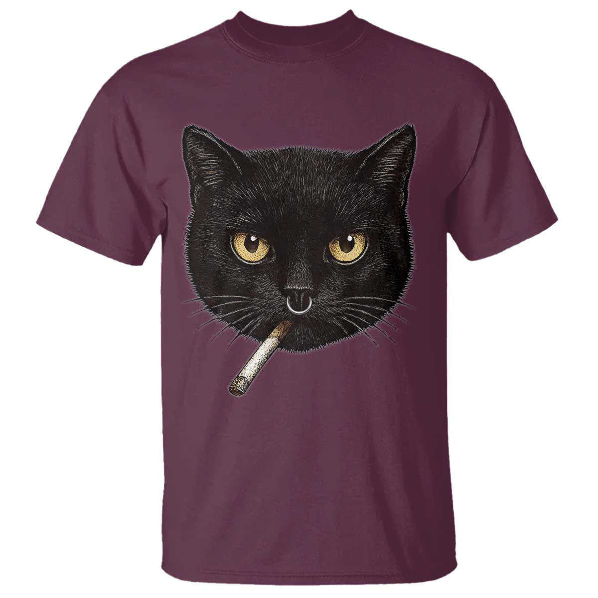 Smoking Cat Y2K T Shirt Vintage Black Cat Edgy Retro 90s Grunge TS10 Maroon Print Your Wear