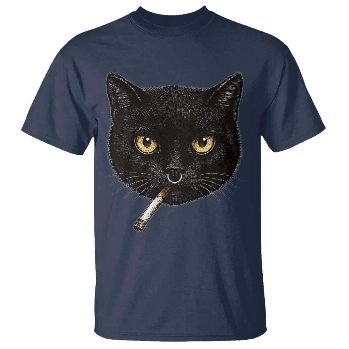 Smoking Cat Y2K T Shirt Vintage Black Cat Edgy Retro 90s Grunge TS10 Navy Print Your Wear