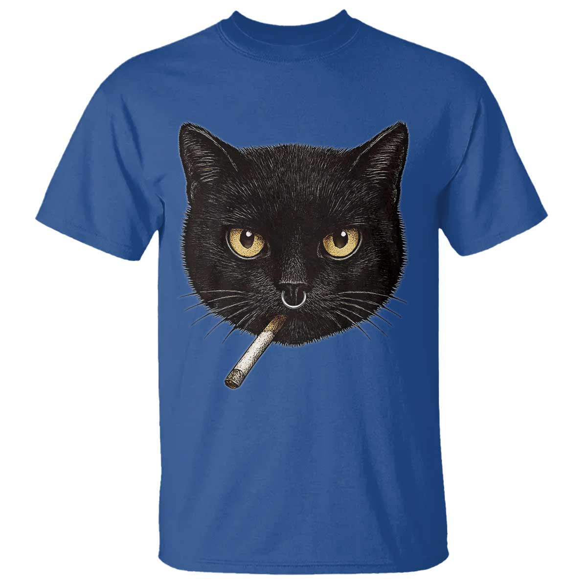Smoking Cat Y2K T Shirt Vintage Black Cat Edgy Retro 90s Grunge TS10 Royal Blue Print Your Wear