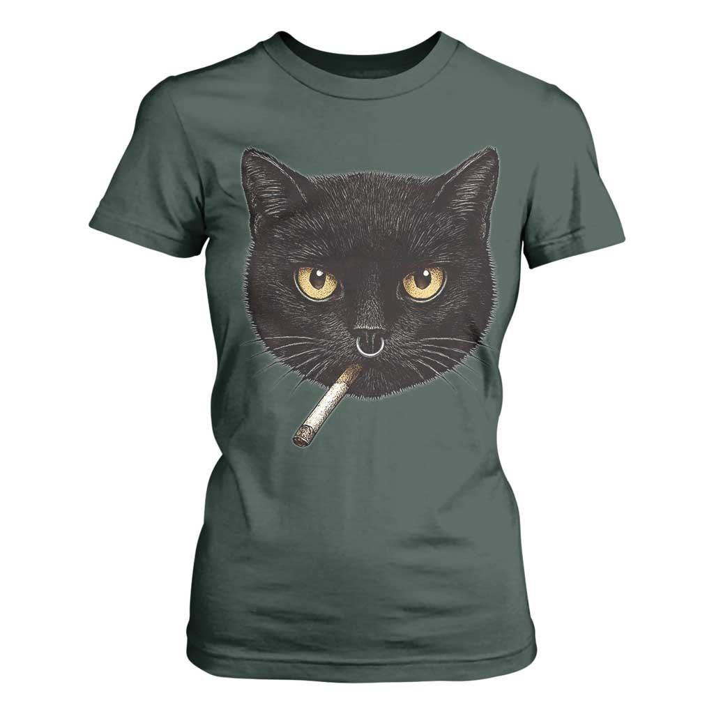 Smoking Cat Y2K T Shirt For Women Vintage Black Cat Edgy Retro 90s Grunge TS10 Dark Forest Green Print Your Wear
