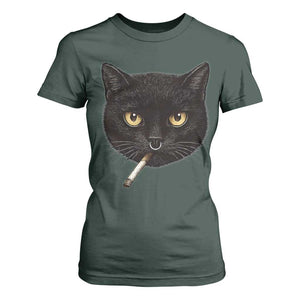 Smoking Cat Y2K T Shirt For Women Vintage Black Cat Edgy Retro 90s Grunge TS10 Dark Forest Green Print Your Wear