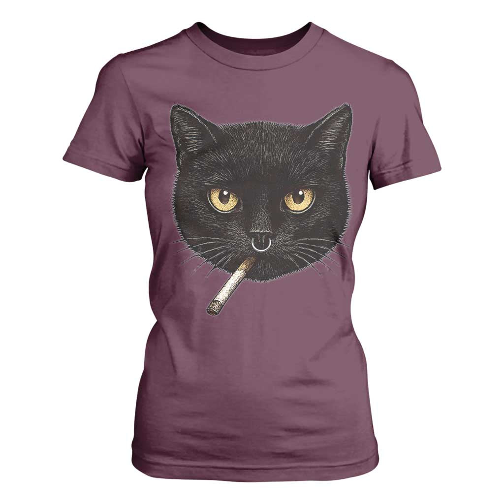 Smoking Cat Y2K T Shirt For Women Vintage Black Cat Edgy Retro 90s Grunge TS10 Maroon Print Your Wear