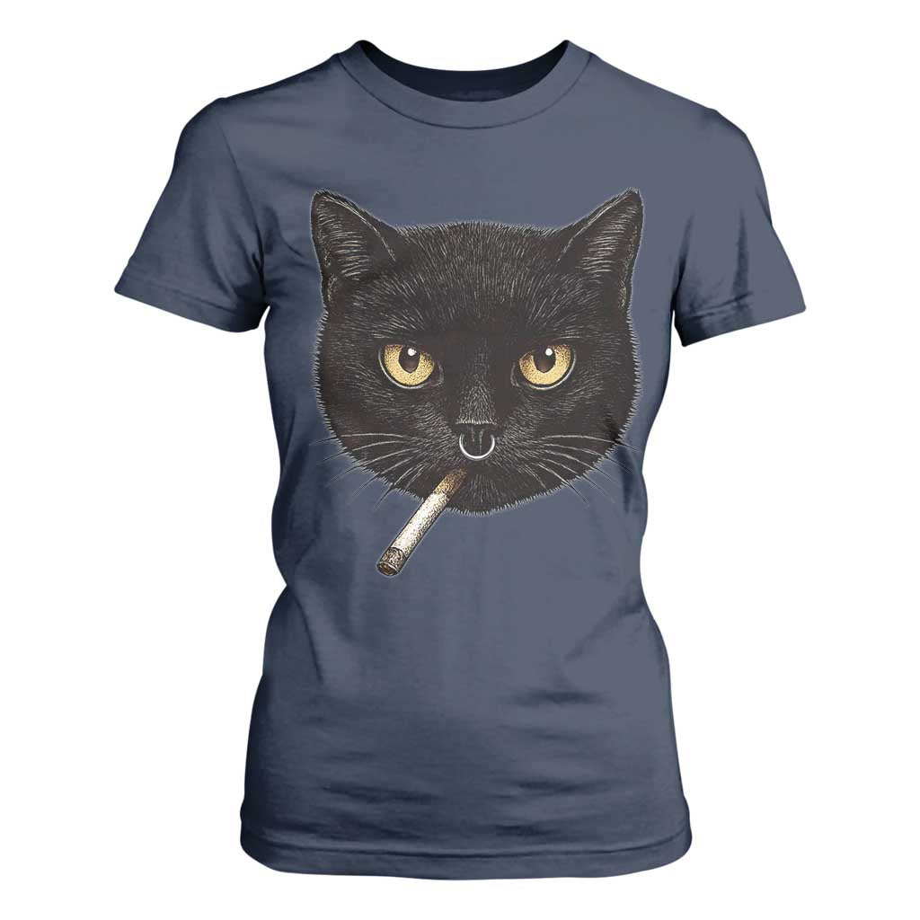Smoking Cat Y2K T Shirt For Women Vintage Black Cat Edgy Retro 90s Grunge TS10 Navy Print Your Wear