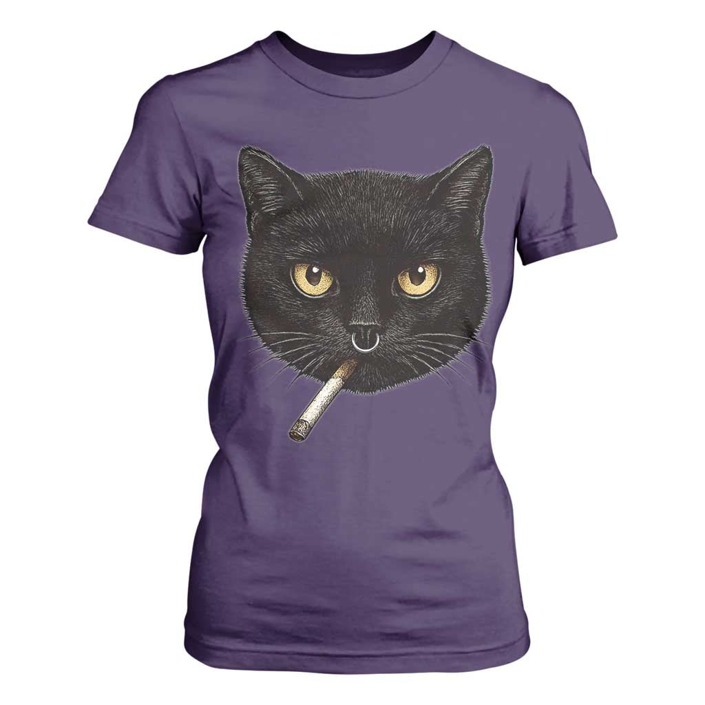 Smoking Cat Y2K T Shirt For Women Vintage Black Cat Edgy Retro 90s Grunge TS10 Purple Print Your Wear