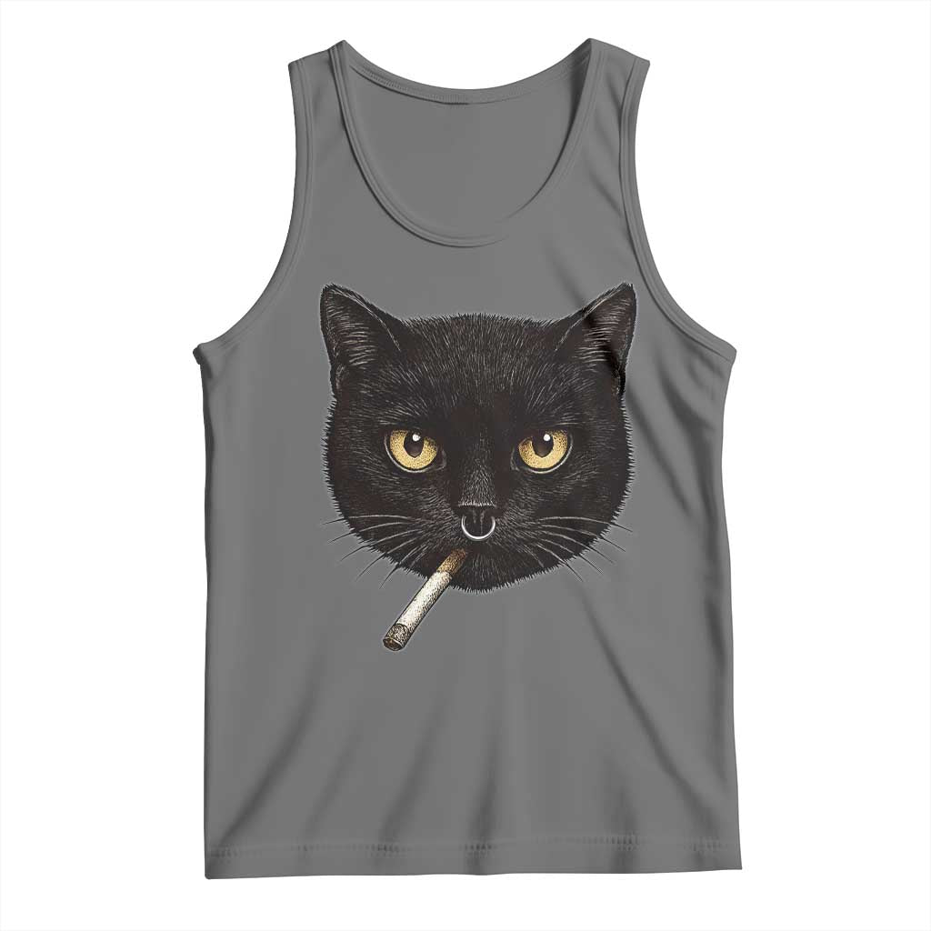 Smoking Cat Y2K Tank Top Vintage Black Cat Edgy Retro 90s Grunge TS10 Black Heather Print Your Wear