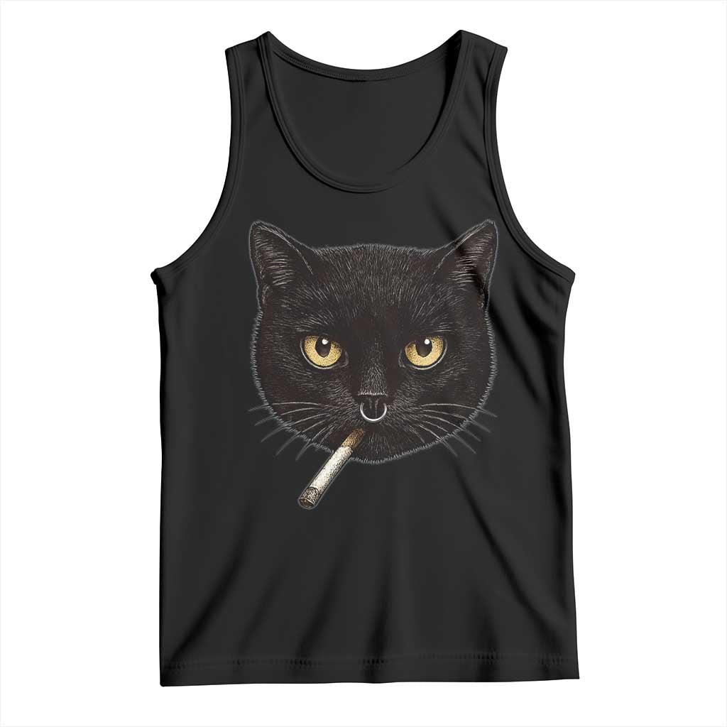 Smoking Cat Y2K Tank Top Vintage Black Cat Edgy Retro 90s Grunge TS10 Black Print Your Wear
