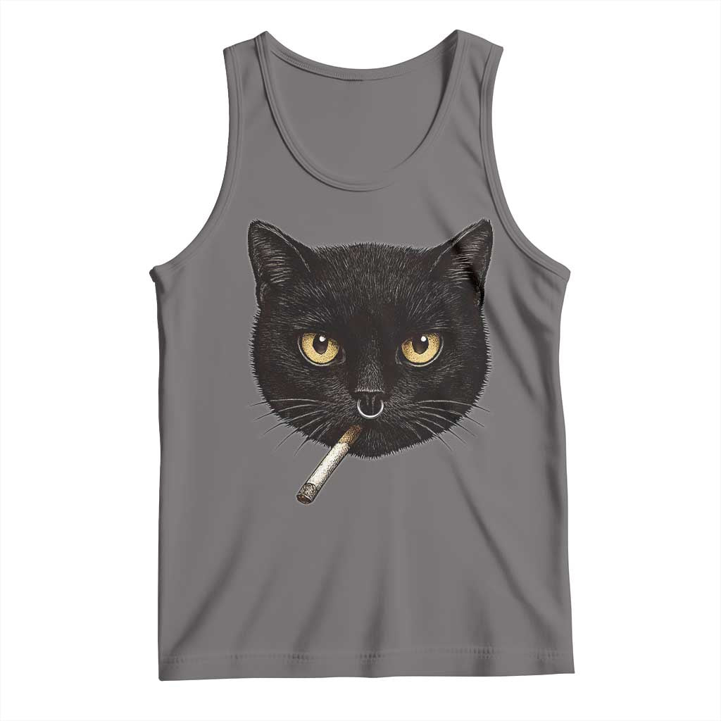 Smoking Cat Y2K Tank Top Vintage Black Cat Edgy Retro 90s Grunge TS10 Deep Heather Print Your Wear