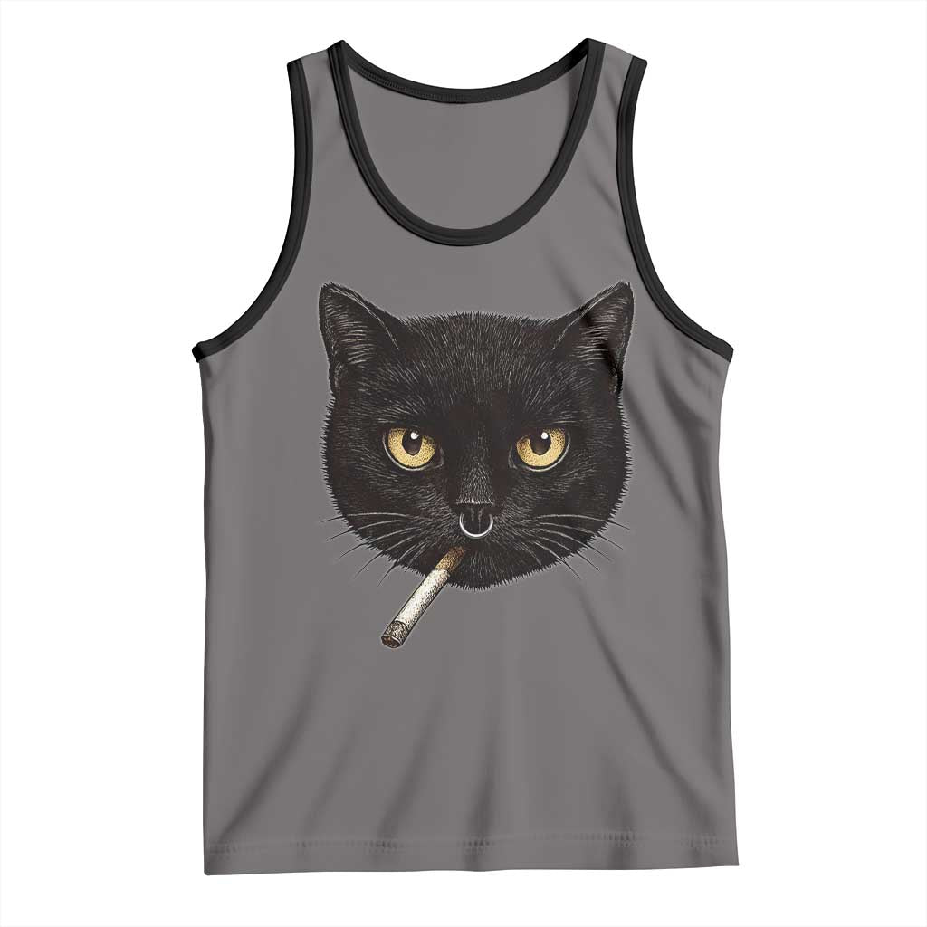 Smoking Cat Y2K Tank Top Vintage Black Cat Edgy Retro 90s Grunge TS10 Deep Heather Black Print Your Wear
