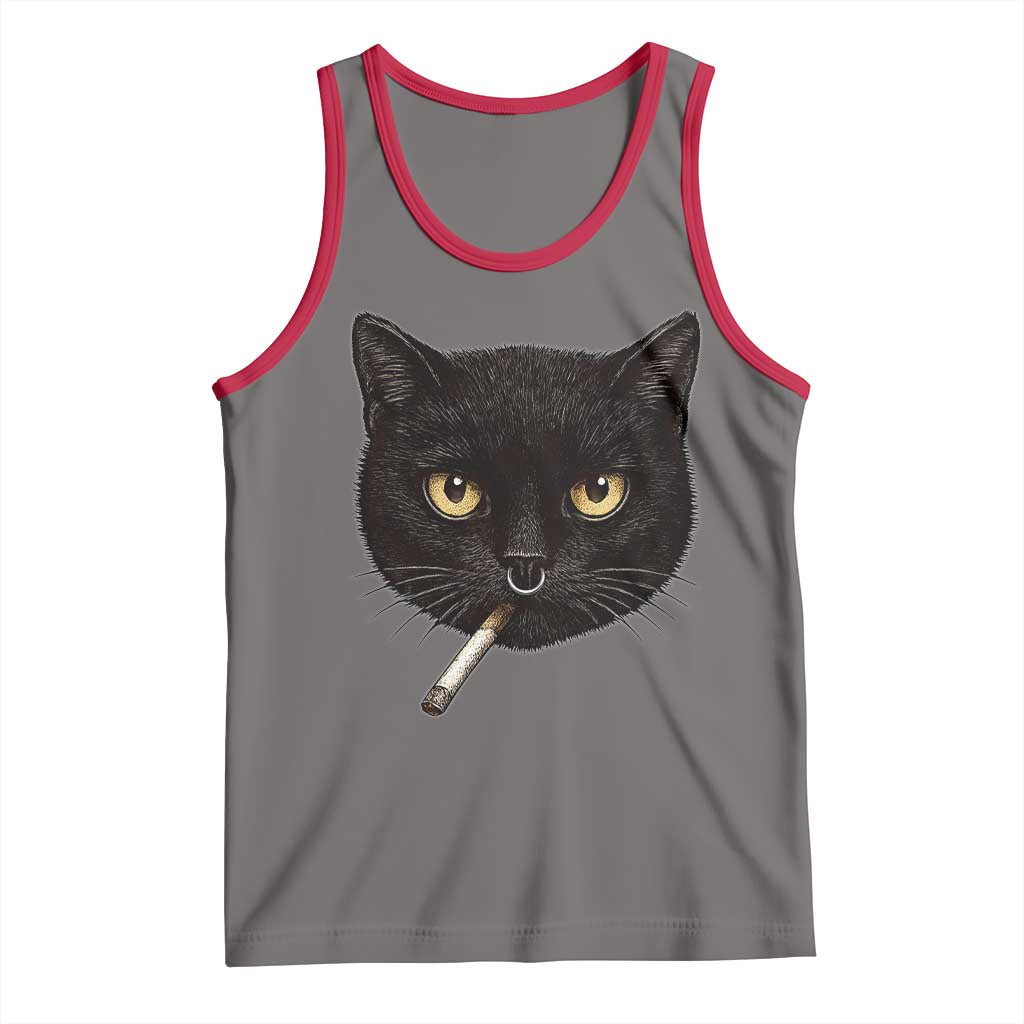 Smoking Cat Y2K Tank Top Vintage Black Cat Edgy Retro 90s Grunge TS10 Deep Heather Red Print Your Wear
