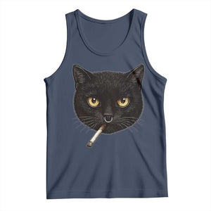Smoking Cat Y2K Tank Top Vintage Black Cat Edgy Retro 90s Grunge TS10 Navy Print Your Wear