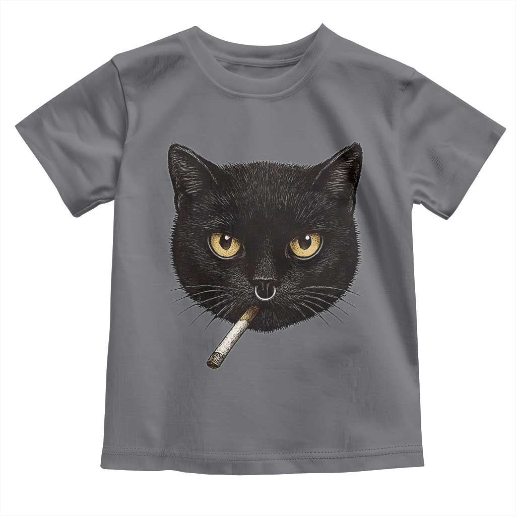 Smoking Cat Y2K Toddler T Shirt Vintage Black Cat Edgy Retro 90s Grunge TS10 Charcoal Print Your Wear