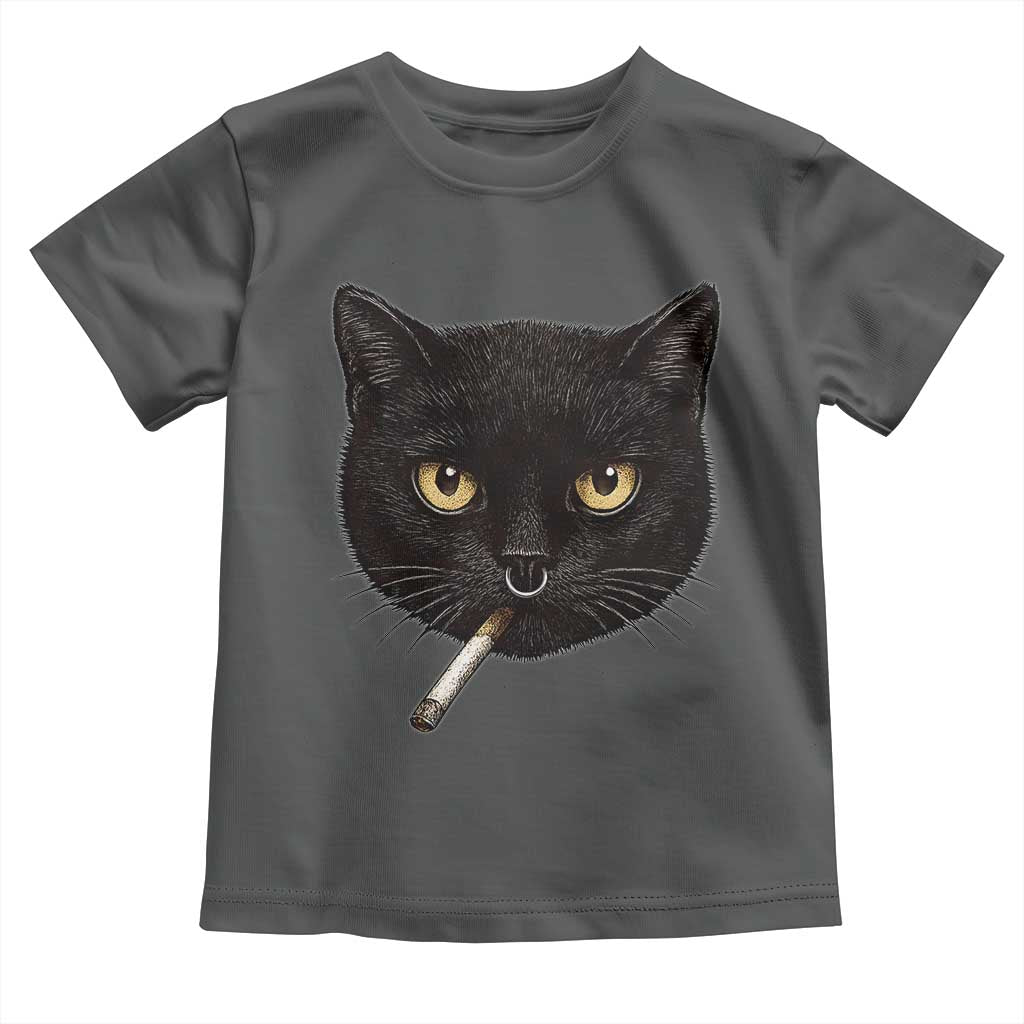 Smoking Cat Y2K Toddler T Shirt Vintage Black Cat Edgy Retro 90s Grunge TS10 Dark Heather Print Your Wear