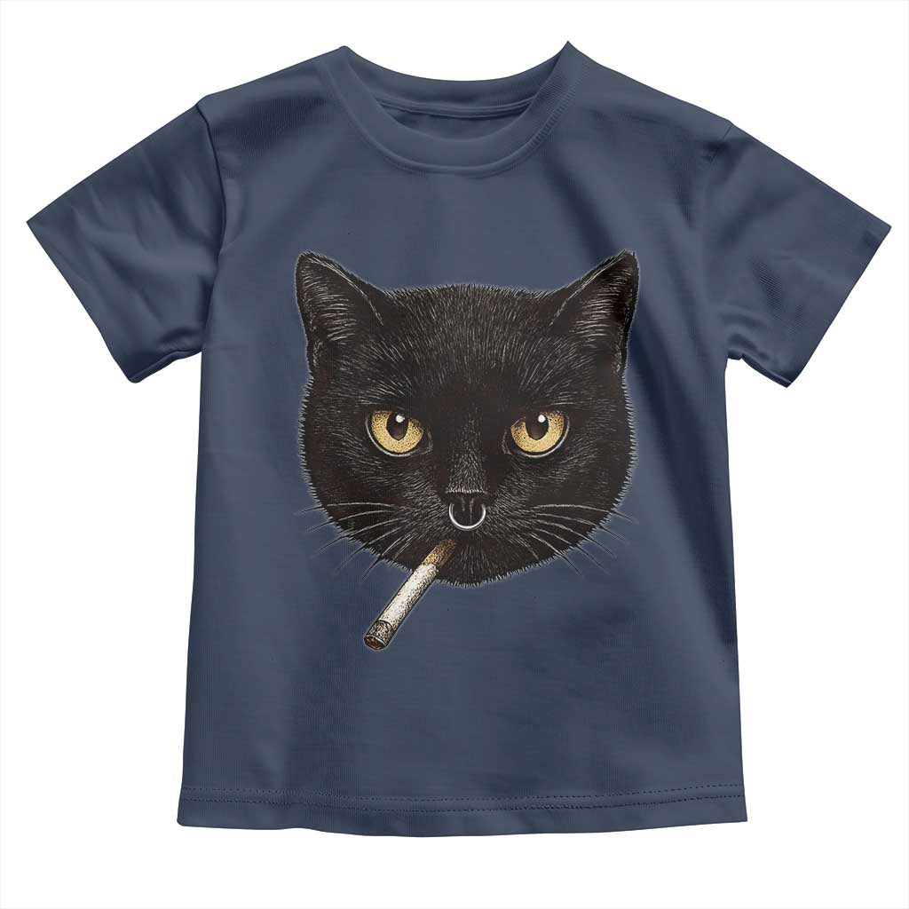 Smoking Cat Y2K Toddler T Shirt Vintage Black Cat Edgy Retro 90s Grunge TS10 Navy Print Your Wear