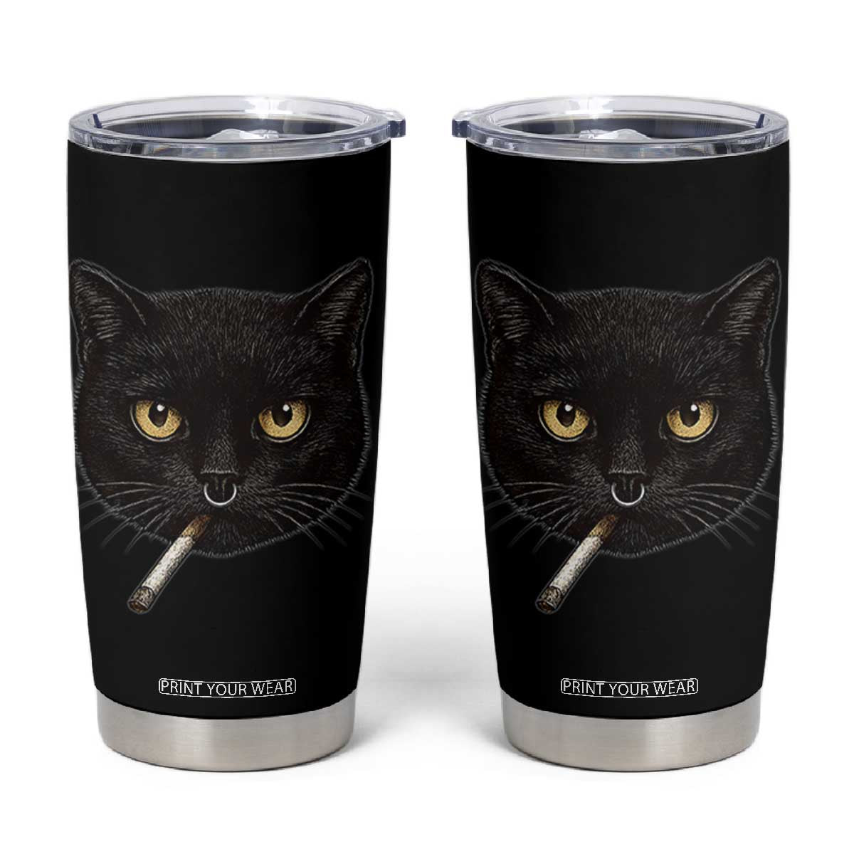 Smoking Cat Y2K Tumbler Cup Vintage Black Cat Edgy Retro 90s Grunge TS10 Black Print Your Wear
