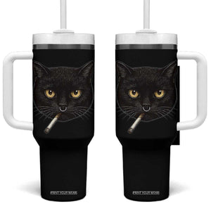 Smoking Cat Y2K Tumbler With Handle Vintage Black Cat Edgy Retro 90s Grunge TS10 One Size: 40 oz Black Print Your Wear