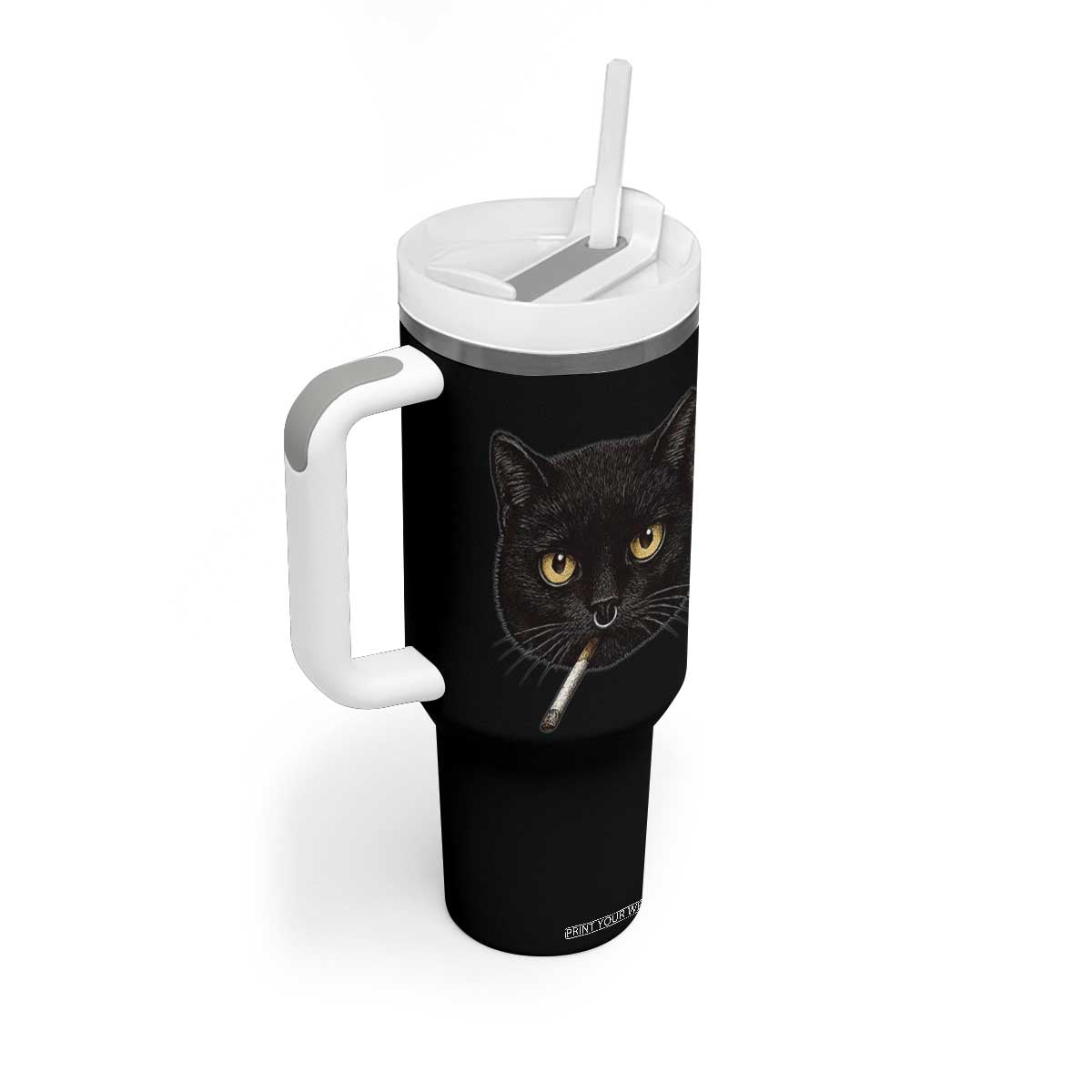 Smoking Cat Y2K Tumbler With Handle Vintage Black Cat Edgy Retro 90s Grunge TS10 Print Your Wear