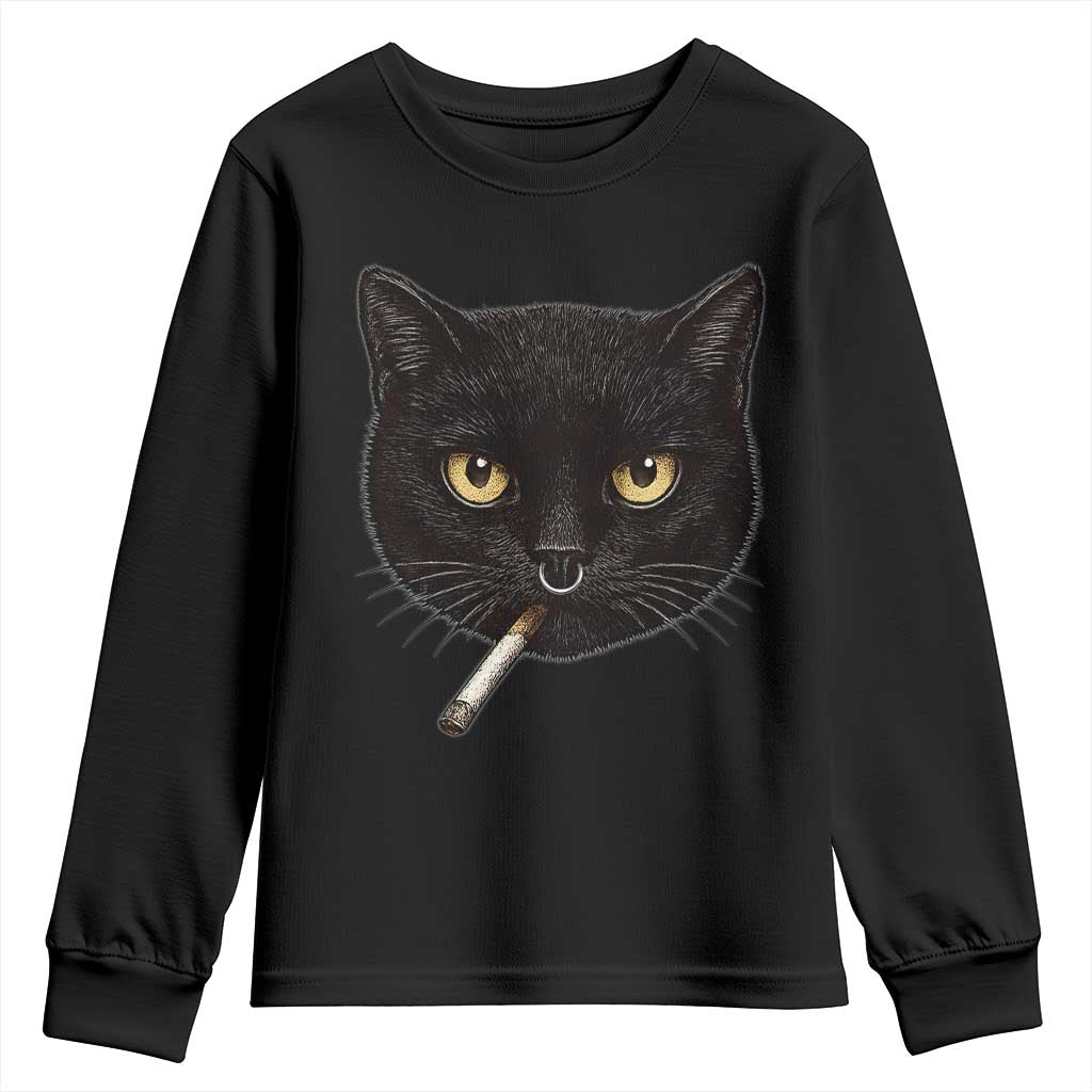 Smoking Cat Y2K Youth Sweatshirt Vintage Black Cat Edgy Retro 90s Grunge TS10 Black Print Your Wear